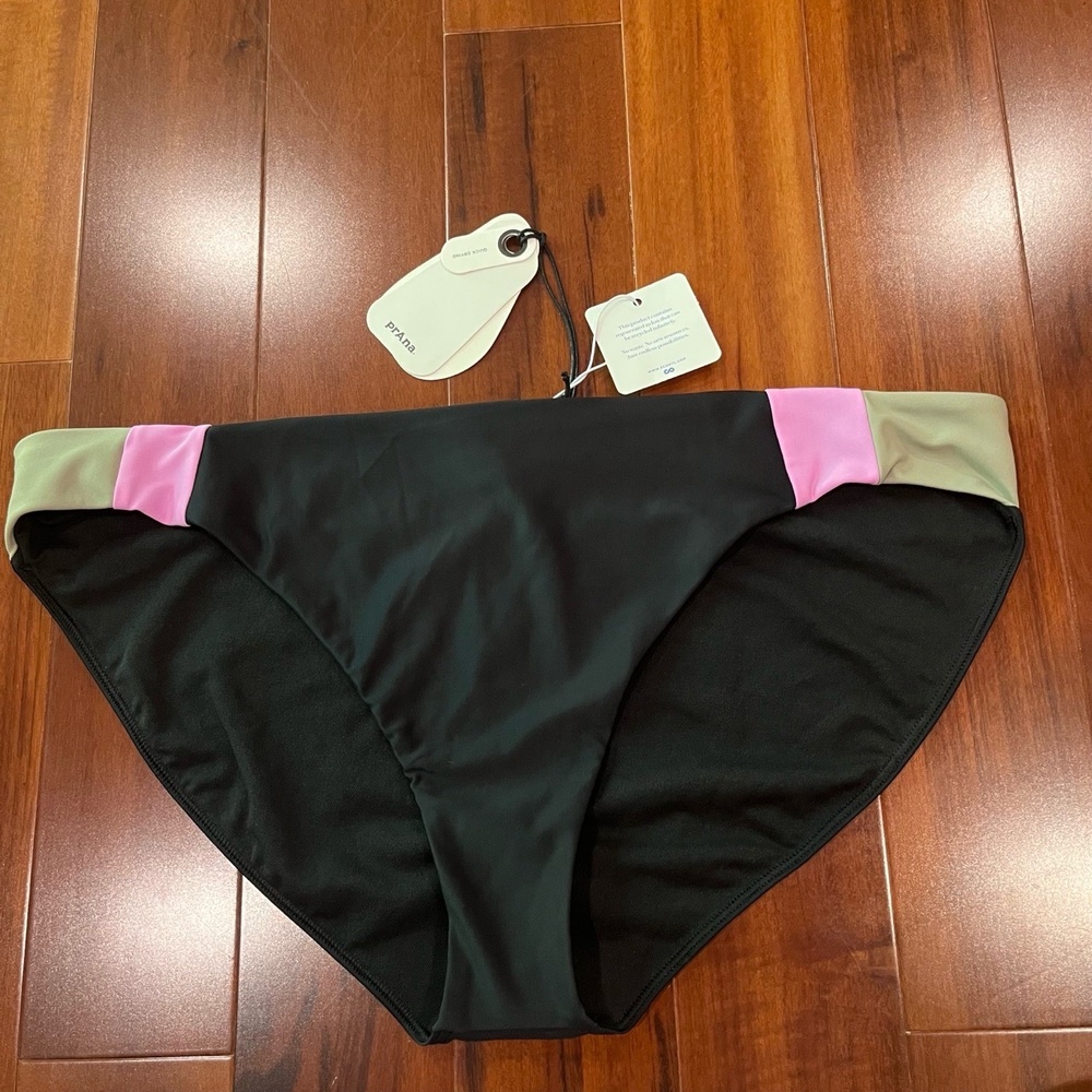 New NWT prAna Bikini Bottom Tulum Swim Colorblock Pink Green Black Size XL